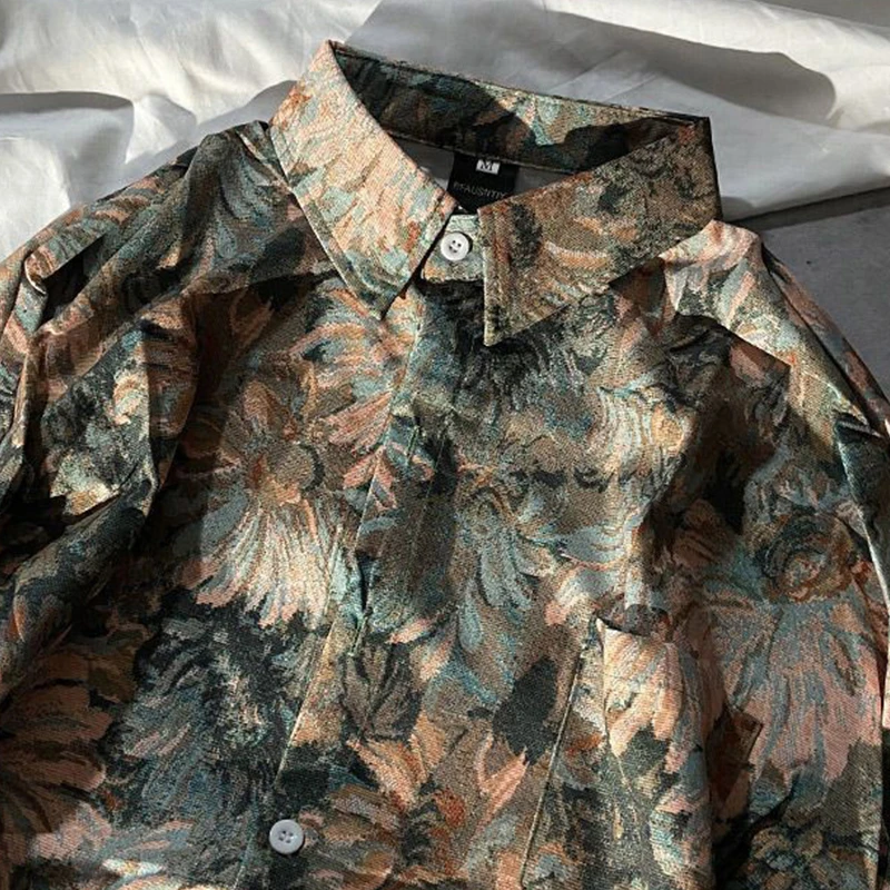 Mafokuwz Couple Oil Painting Floral Long-sleeved Shirt Japan Retro Loose new Vintage Unisex 2023 Spring 2025 Autumn Trend Highhstreet Top