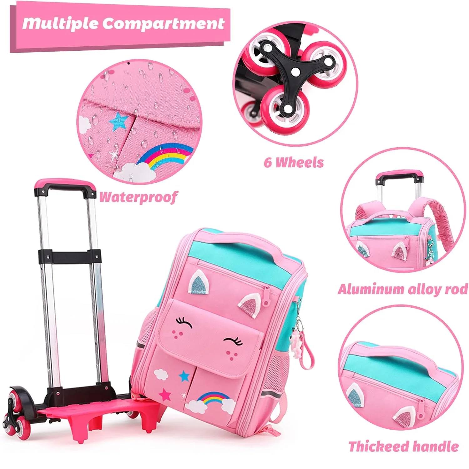 School Backpacks for Girls Large Capacity Rolling Backpacks for Kids Trolley Wheeled Bag Children School Backpack with Wheels