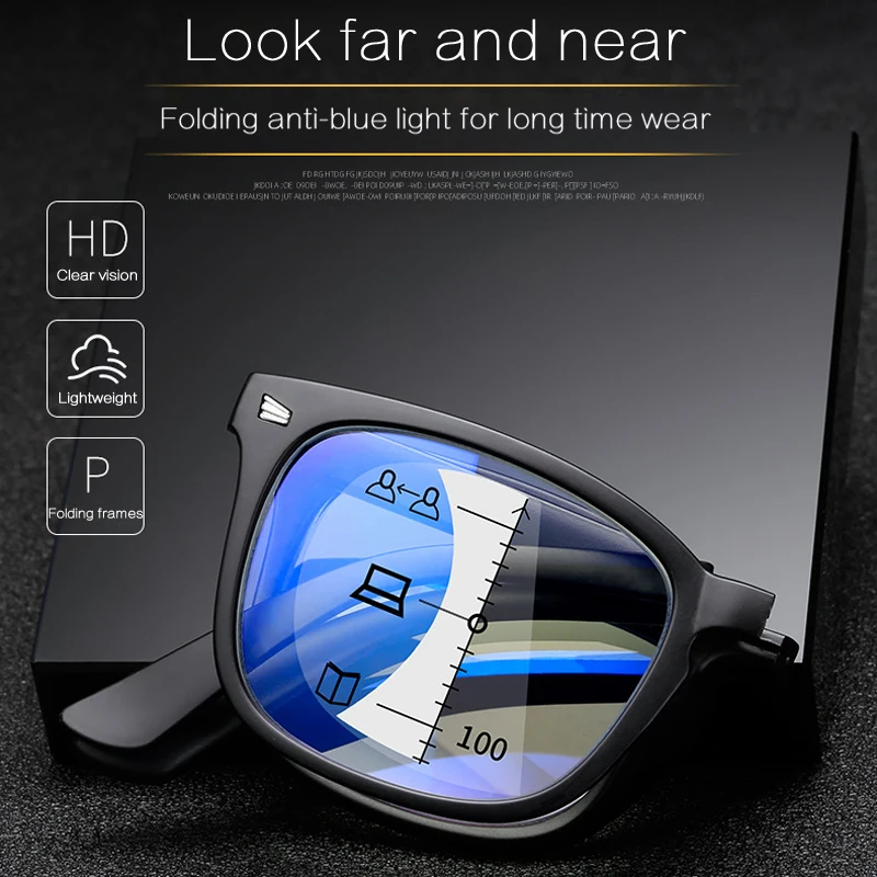 Retro Floral Folding Multifocal Progressive Reading Glasses Anti-blue light Far and Near double Optical Presbyopic for Women Men