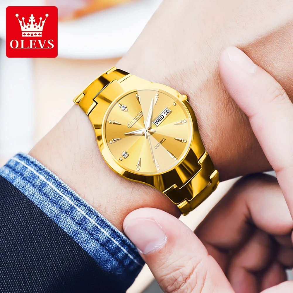 OLEVS Men's Watches Top Brand Luxury Original Quartz Wacth for Man Waterproof Tungsten Steel Case Strap Luminous Date Week Thin