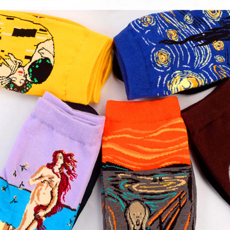 Hot Sale Classic Autumn Winter Retro Women Personality Art Van Gogh Mural World Famous Painting Female Socks Oil Happy Socks