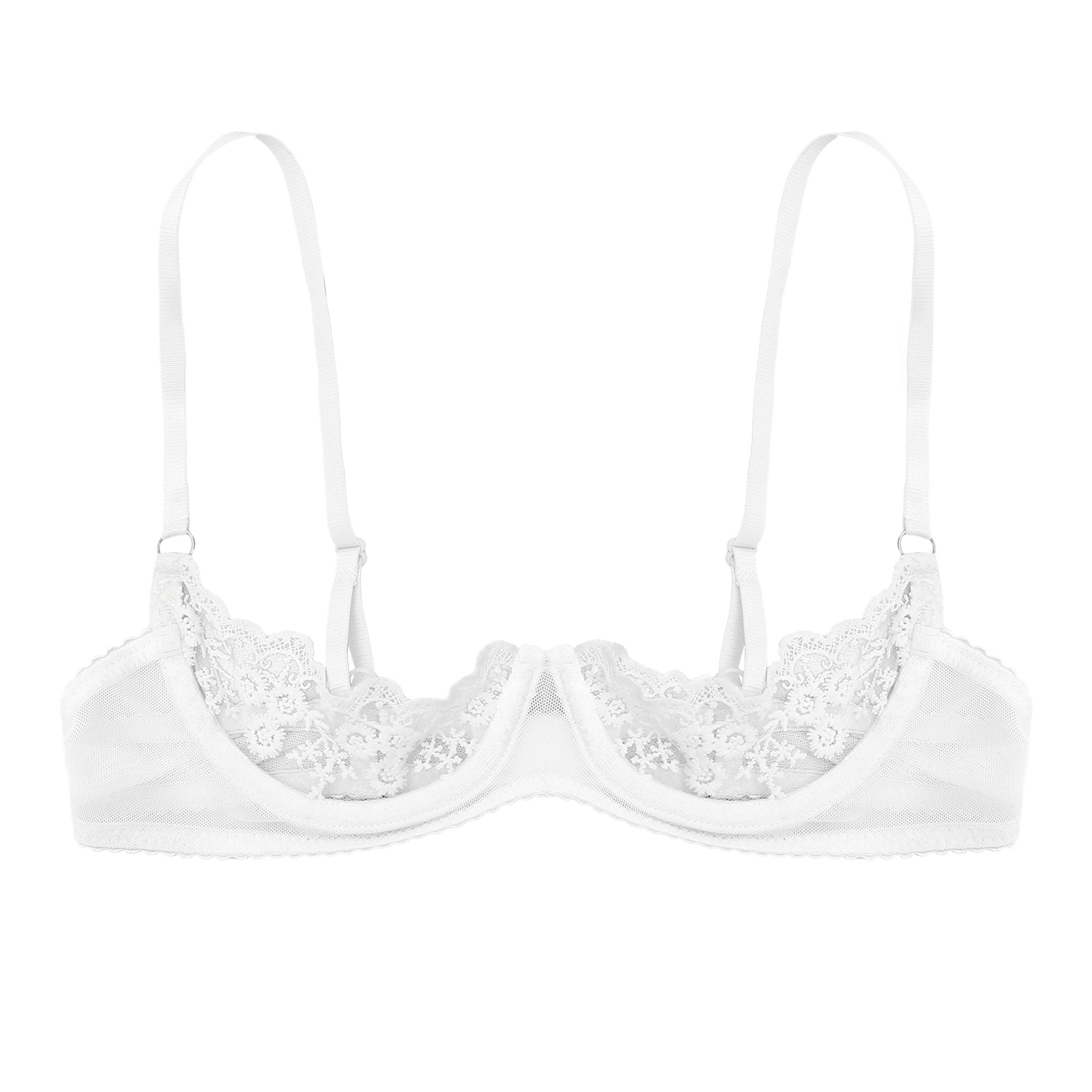 Women Sexy Half Cup Bras Open Nipple Lingerie Bra Top Sheer Floral Lace Underwired Underwear Adjustable Straps Unlined Brassiere