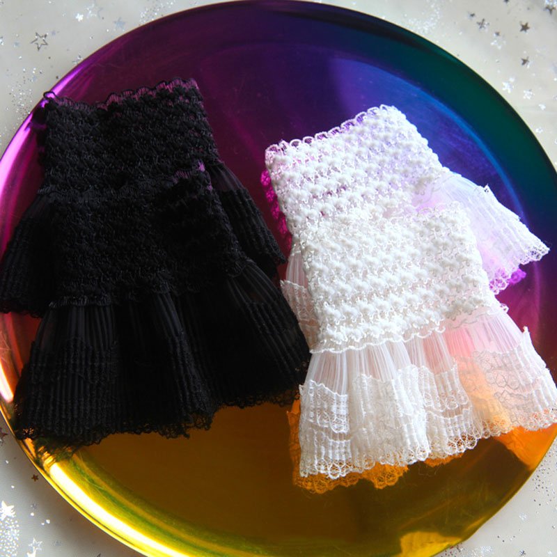 1Pair Girls Sweet Detachable Fake Flare Sleeve Lace Pleated Ruffles Decorated Cuffs Lolita Sleeves Elastic Universal Fake Cuff