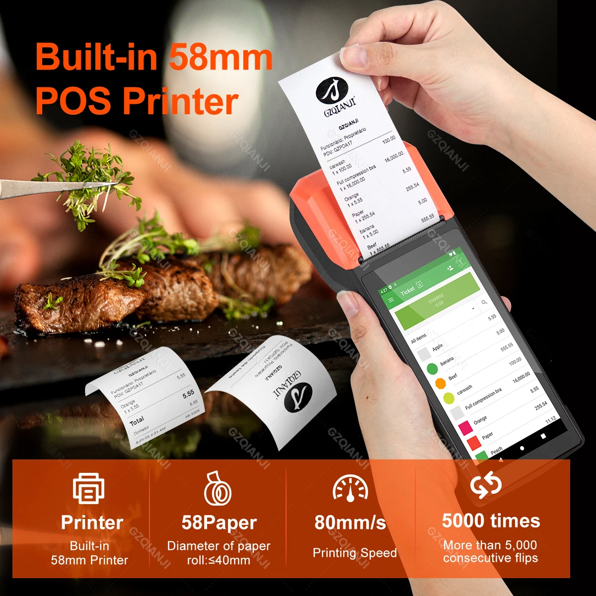 Upgraded Android 13 Handheld Pos PDA with NFC 1D 2D Barcode Scanner Reader Terminal Bulit-in 58mm Receipt Printer 4G WIFI USB