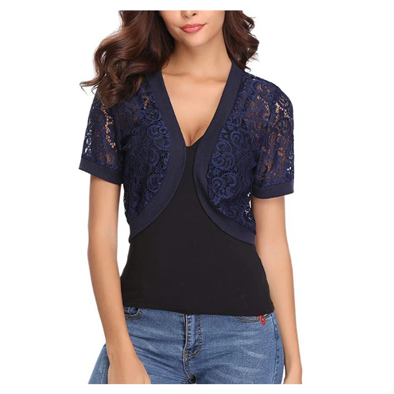 Sexy Women Black White Lace Elegant Ladies Shrug Short Bell Sleeve Cropped new 2025 Jacket Shrug For Wedding Evening Prom