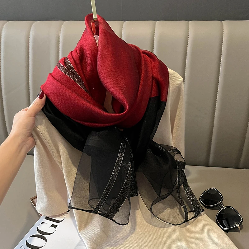 2023 New new Shawls and Wraps Plaid Silk Scarf Women Hijab Pashmina Beach Foulard Stoles Female 2025 Bufanda Headscarf