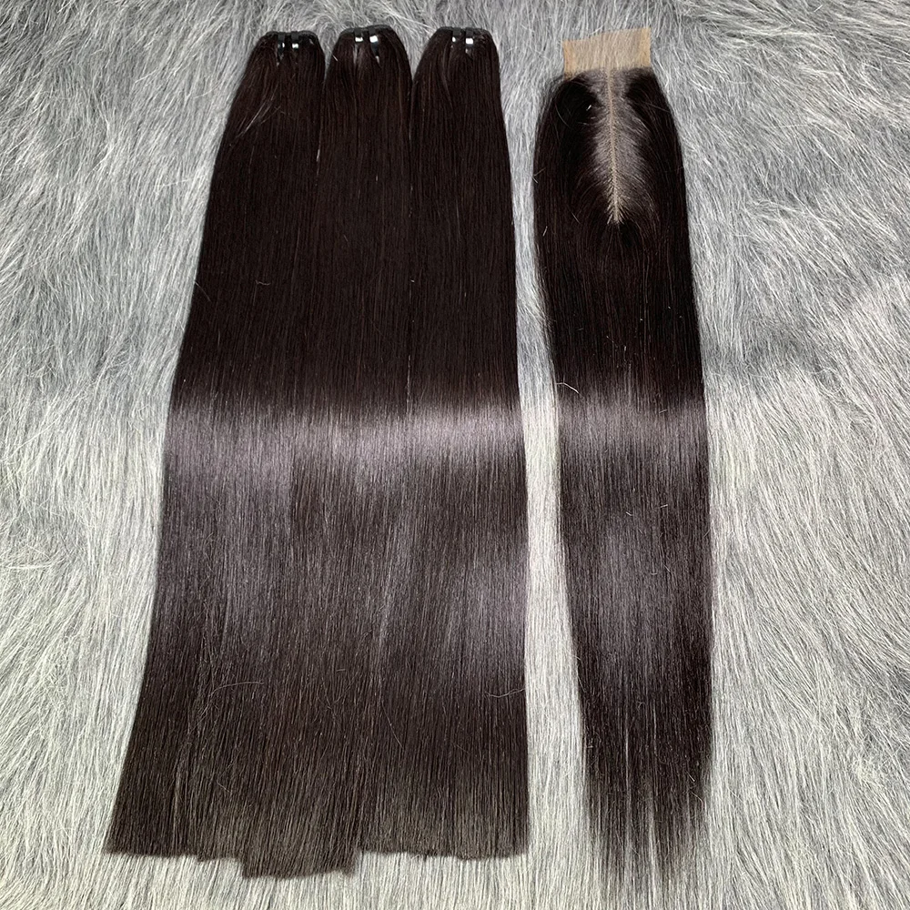 Bone Straight Bundles 2x6 Lace Kim K Closure Virgin Vietnamese Super Double Draw Bone Straight Raw Hair 3 Bundles with Closure