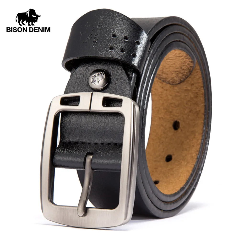 BISON DENIM Men's Belts 2025 Cowhide Genuine Leather Pin Buckle Belts Jeans Male Vintage Waistband Strap Leather Belt For new Men N70781