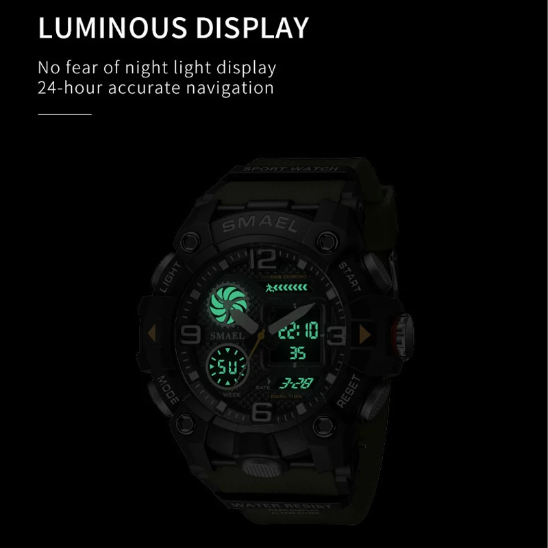 SMAEL Quartz Watch Sport 50M Waterproof Stopwatch Week Display LED Digital new Alarm Clock 2025 Male 8055 Men Watches Sports Wristwatches