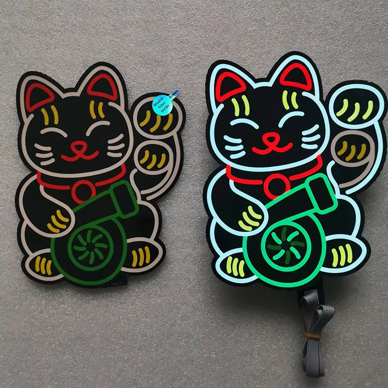 Lucky Turbo Cat Led Licht Raam Sticker Jdm Night Glow Windscherm Sticker Versieren Auto Accessoires Lichtbord Persoonlijkheid
