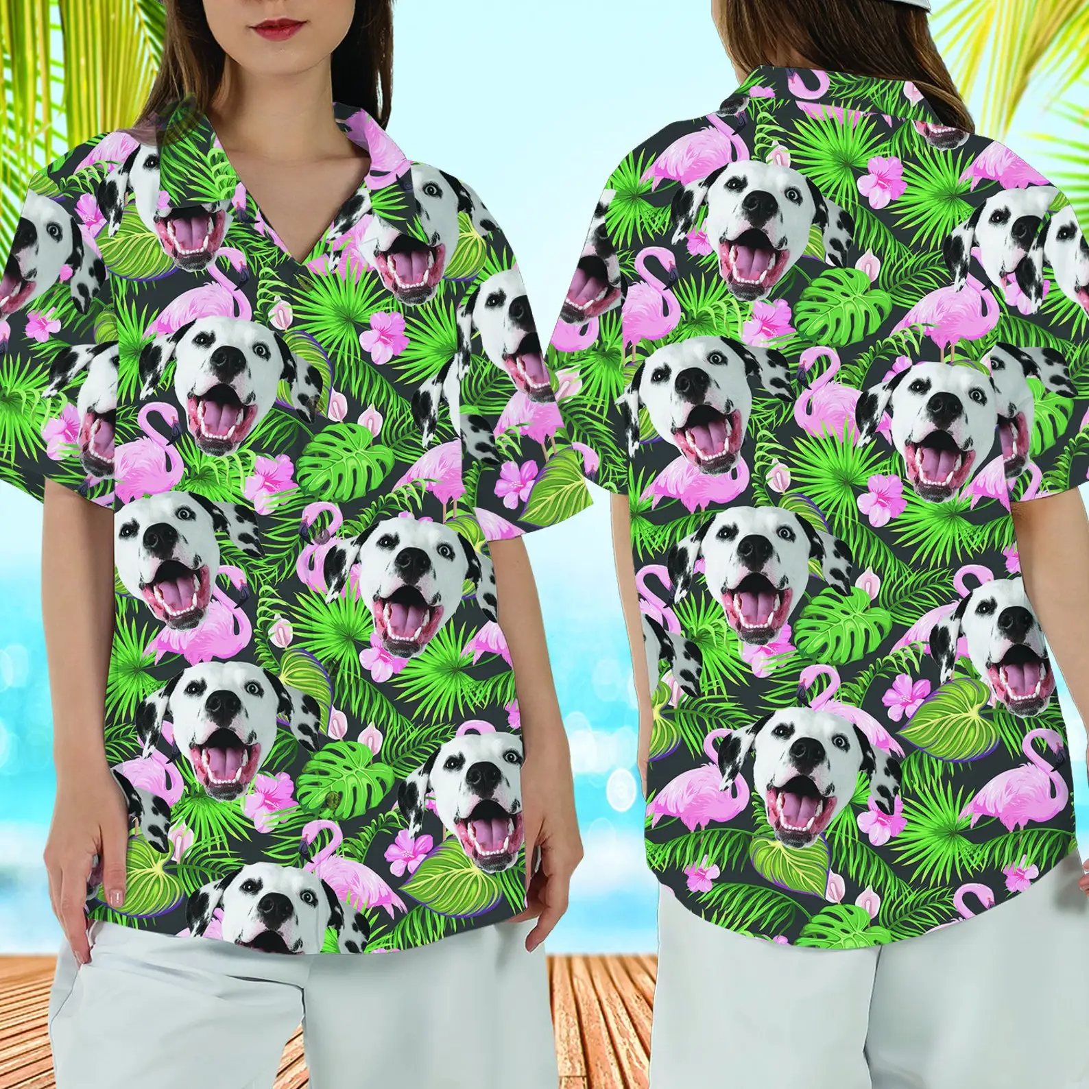 2023 Men's Hawaii shirt New Tropical Leaves and Pets - Personalized Dog and Cat Unisex Diy Men's and Women's Shirts