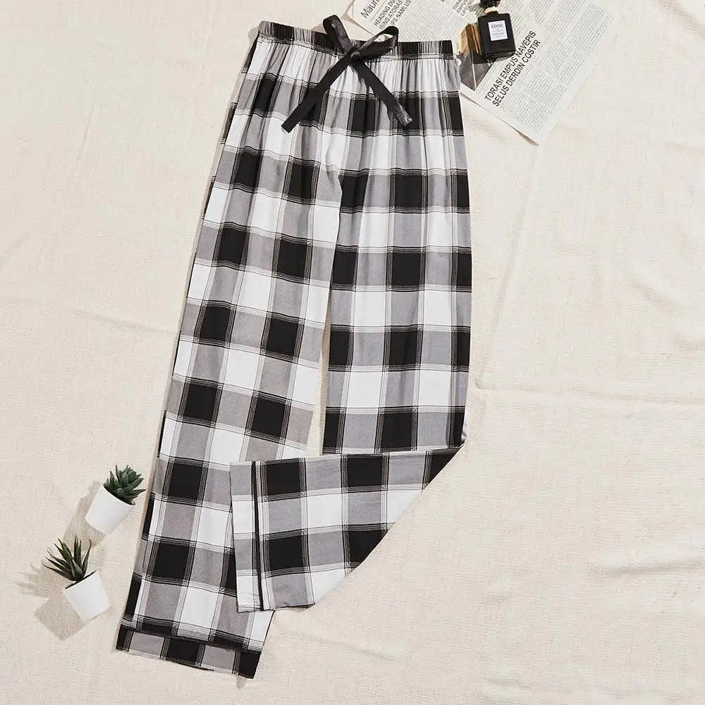 Plaid Long Pajama Pants Elastic Waist Drawstring Wide Leg Nightwear Trousers Like Leisure Homewear Britches Loungewear