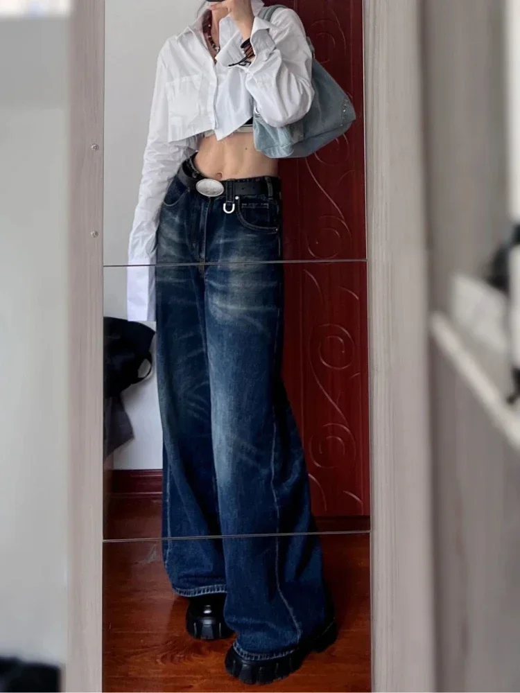 HOUZHOU Baggy Blue Jeans Women Vintage 90s Wide Leg Denim Trousers Korean Streetwear Y2k Gyaru High Waist Jeans Acubi Fashion