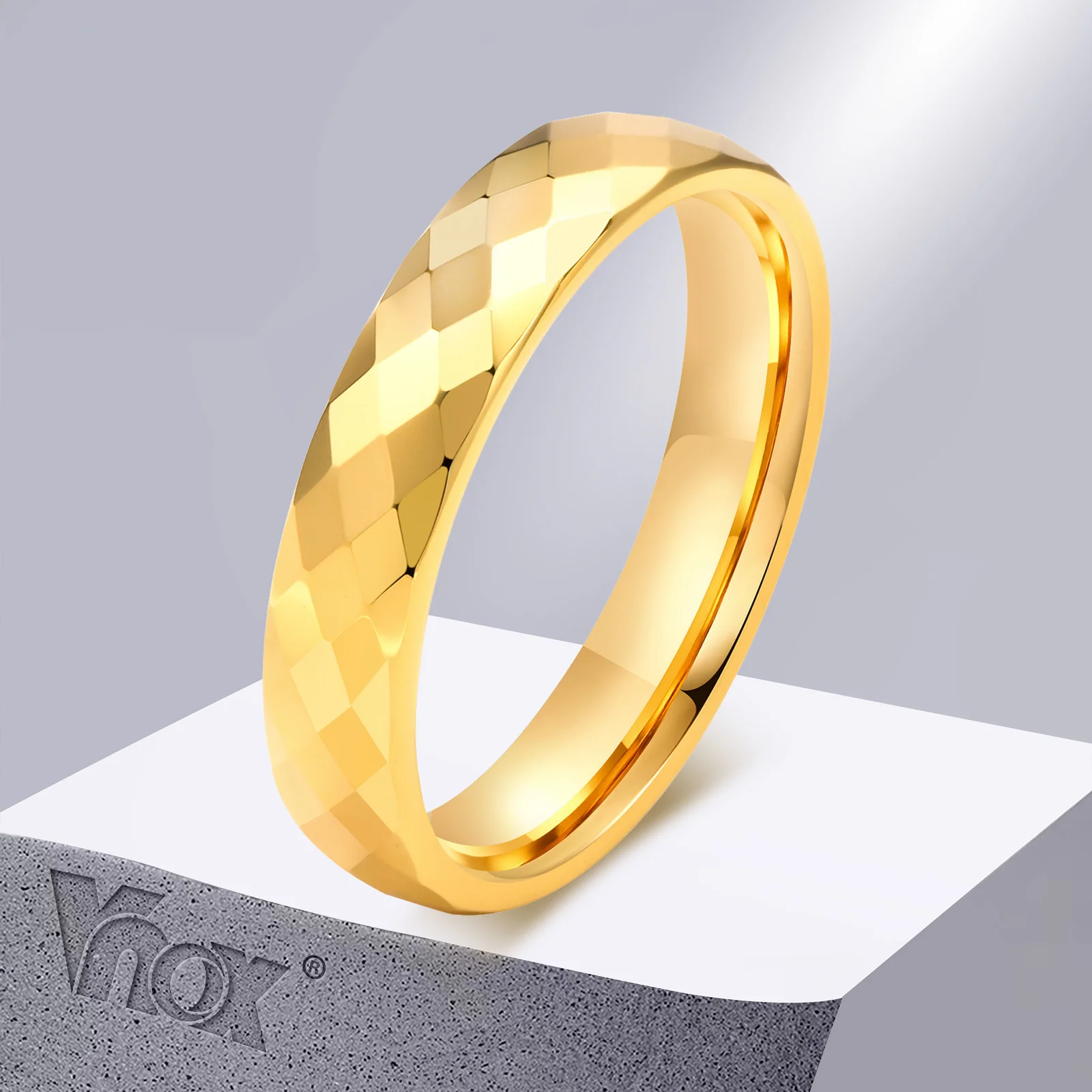 Vnox 2mm/4mm Tungsten Ring new for Women, Anti Scratch Metal Finger Band, 2025 Rhombus Geometric Cut Surface Wedding Band,Classic Jewelry