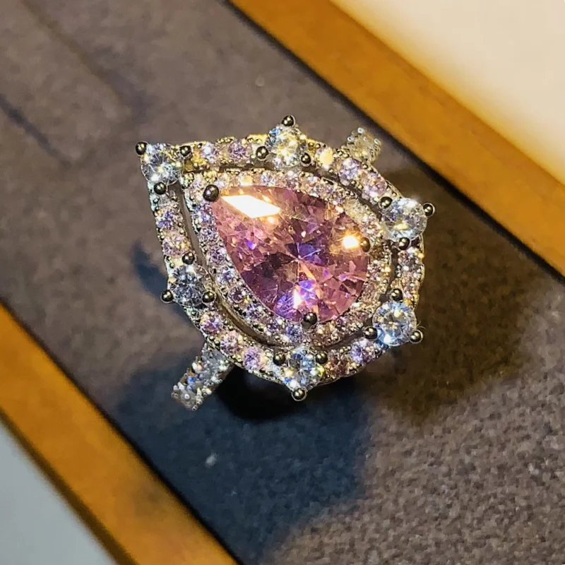 CAOSHI Gorgeous Pink 2025 Crystal Finger Ring Female Delicate Bridal Wedding new Accessories with Delicate Design Graceful Jewelry Gift