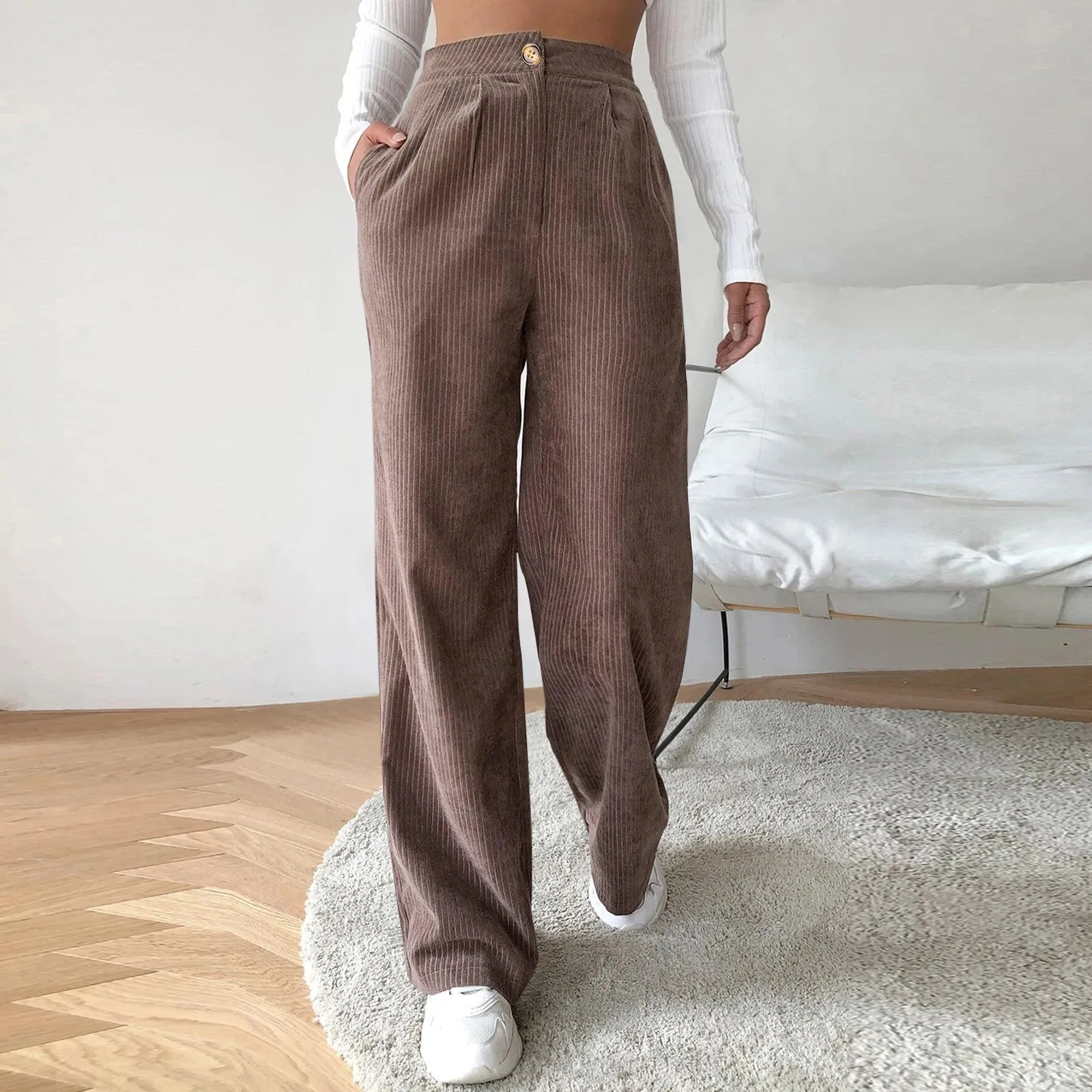 High new Waist Cord Wide Leg Pants Straight Pants For Women Plus Size Big Size Corduroy Pants Women Sweatpants 2025 Pantalones De Mujer