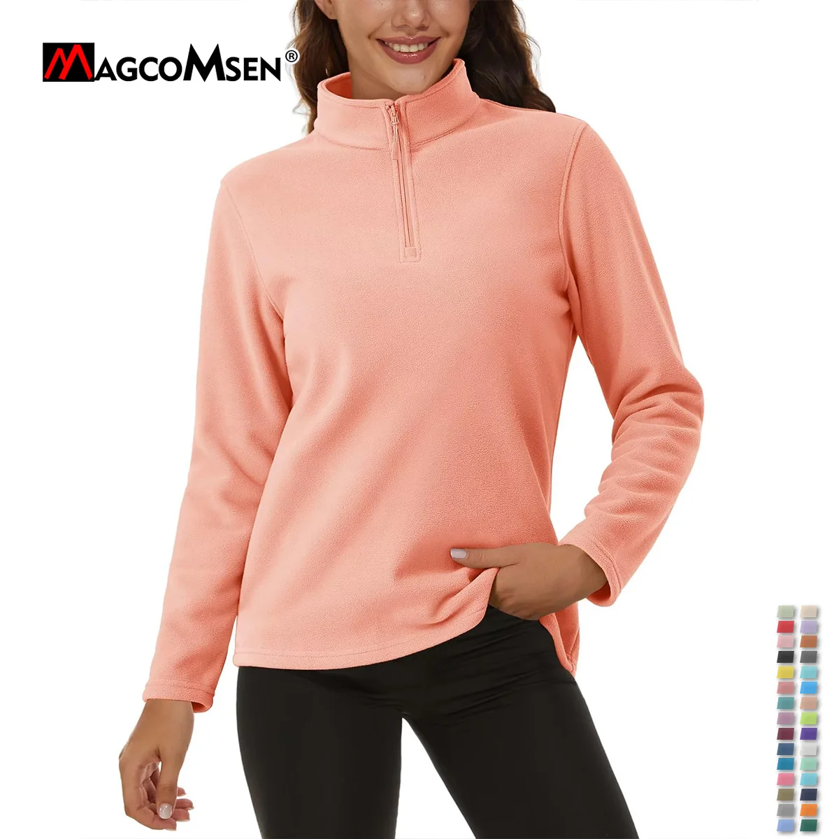 MAGCOMSEN Women's Quarter new Zip Fleece Pullover Sweatshirts 2025 Long Sleeve Ladies Stand Collar Daily Casual Tops Leisure Urbanwear