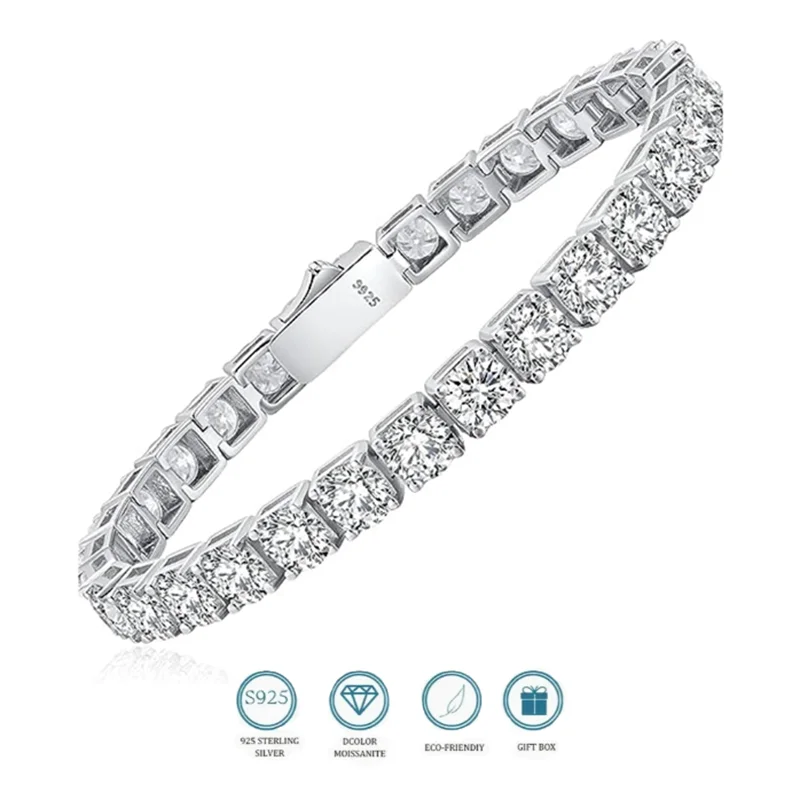 3-5mm Genuine Moissanite Tennis Bracelet Christmas Gift Platinum Plated 100% 925 Sterling Silver Engagement Wedding Jewellery