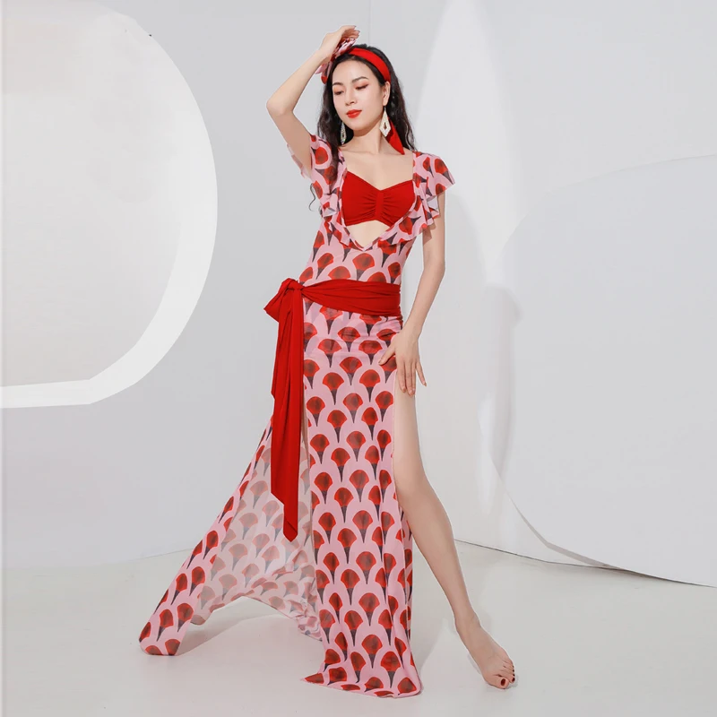 Oriental Outfit Belly Dance Costume Set for Women Belly Dancing Print Shaabi Performance Dresses Clothes Baladi Practice Robe
