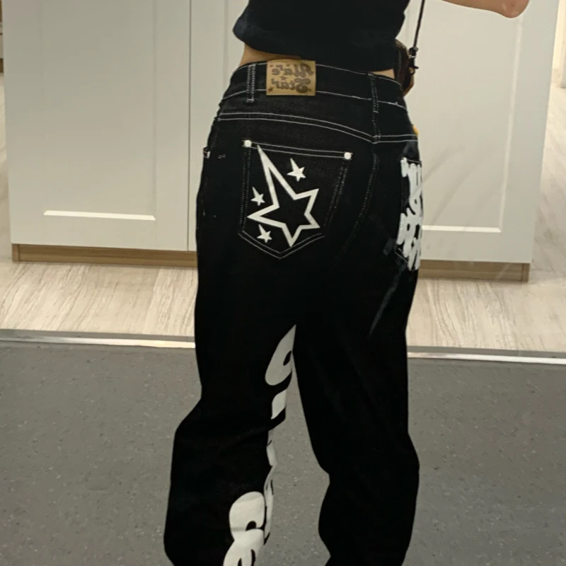 2023 Letter Print Baggy Y2k Men Jeans High Street Vintage Hip Hop High Waisted Casual Straight Wide new Leg 2025 Jeans Women Pants