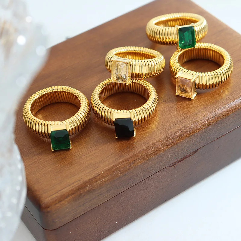 Inlaid with Glass Stone Ring Colorful Ring with Unique and Unique Design Ring Retro Unisex Personalized Handwear