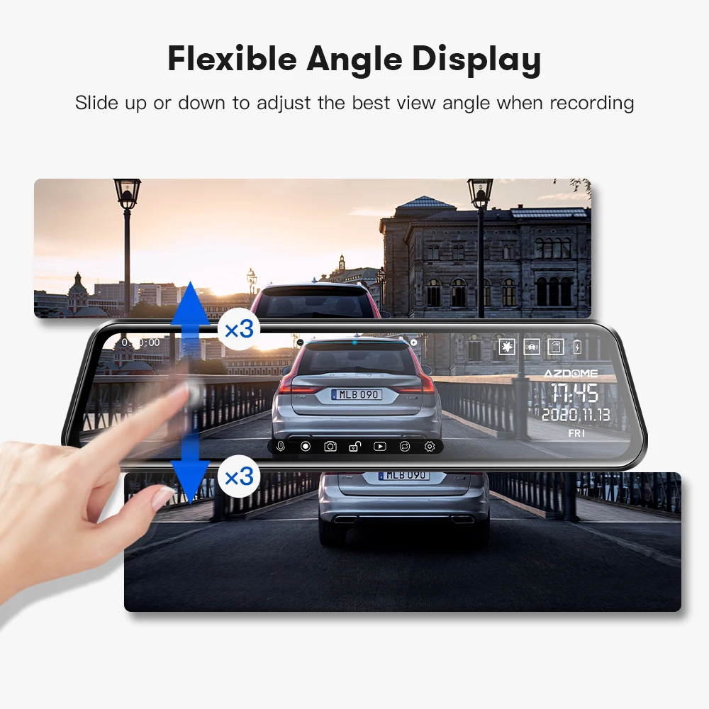 Full 11.8" AZDOME PG17 Screen RearView Dash cam Touching Stream Mirror Car Dvr Camera FHD Video Recorder Night vision smile 11.8"