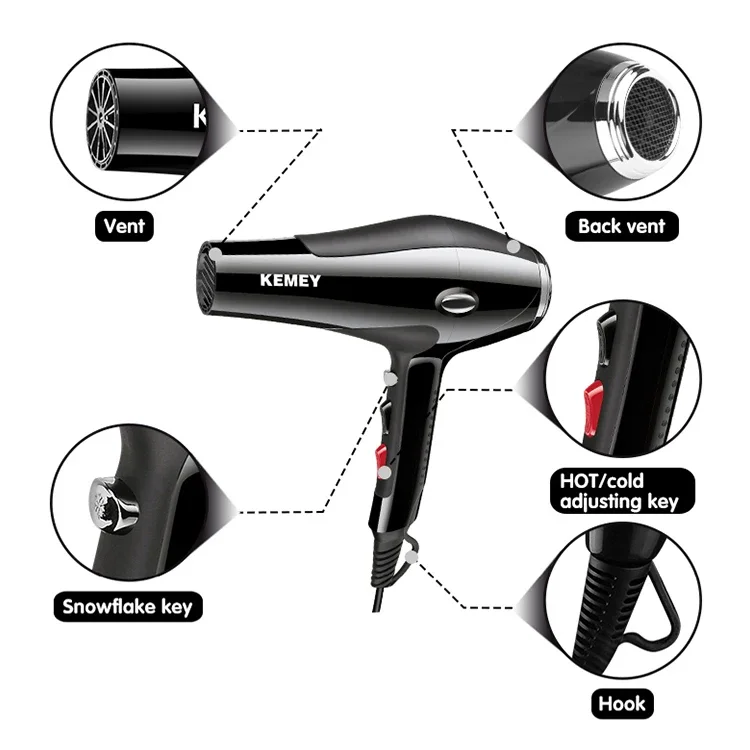 KEMEI new KM-5822 High Quality 3500W High Power Two 2025 Speed Three Temperature Adjustment Professional Hair Dryer