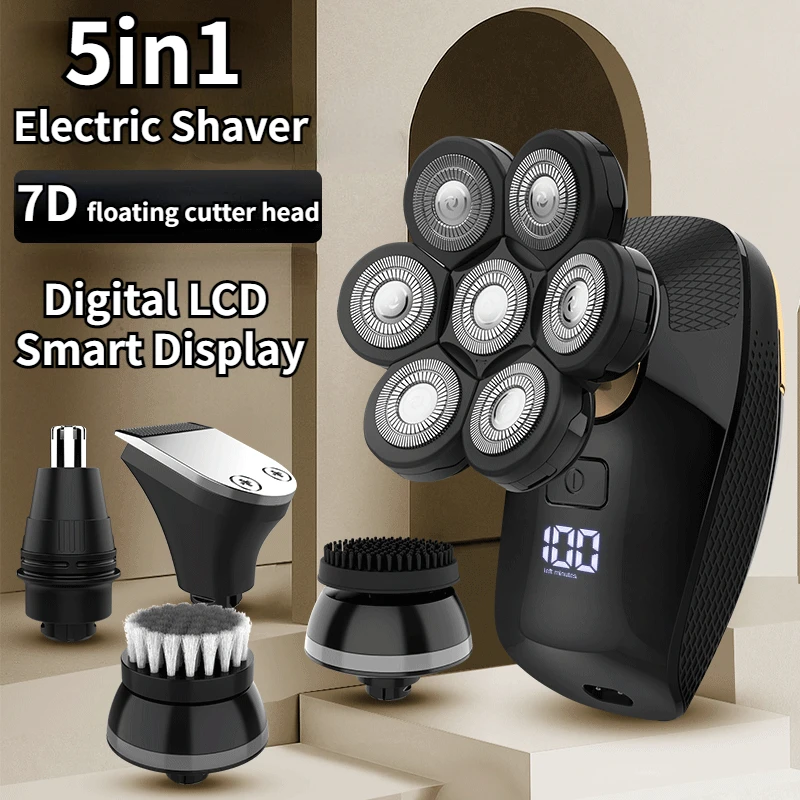 Bald Head Shaver 5 in 1 Multifunctional Electric new Razor Head Shaving for Bald Men LED Display Cleansing Brush Nose 2025 Hair trimmer