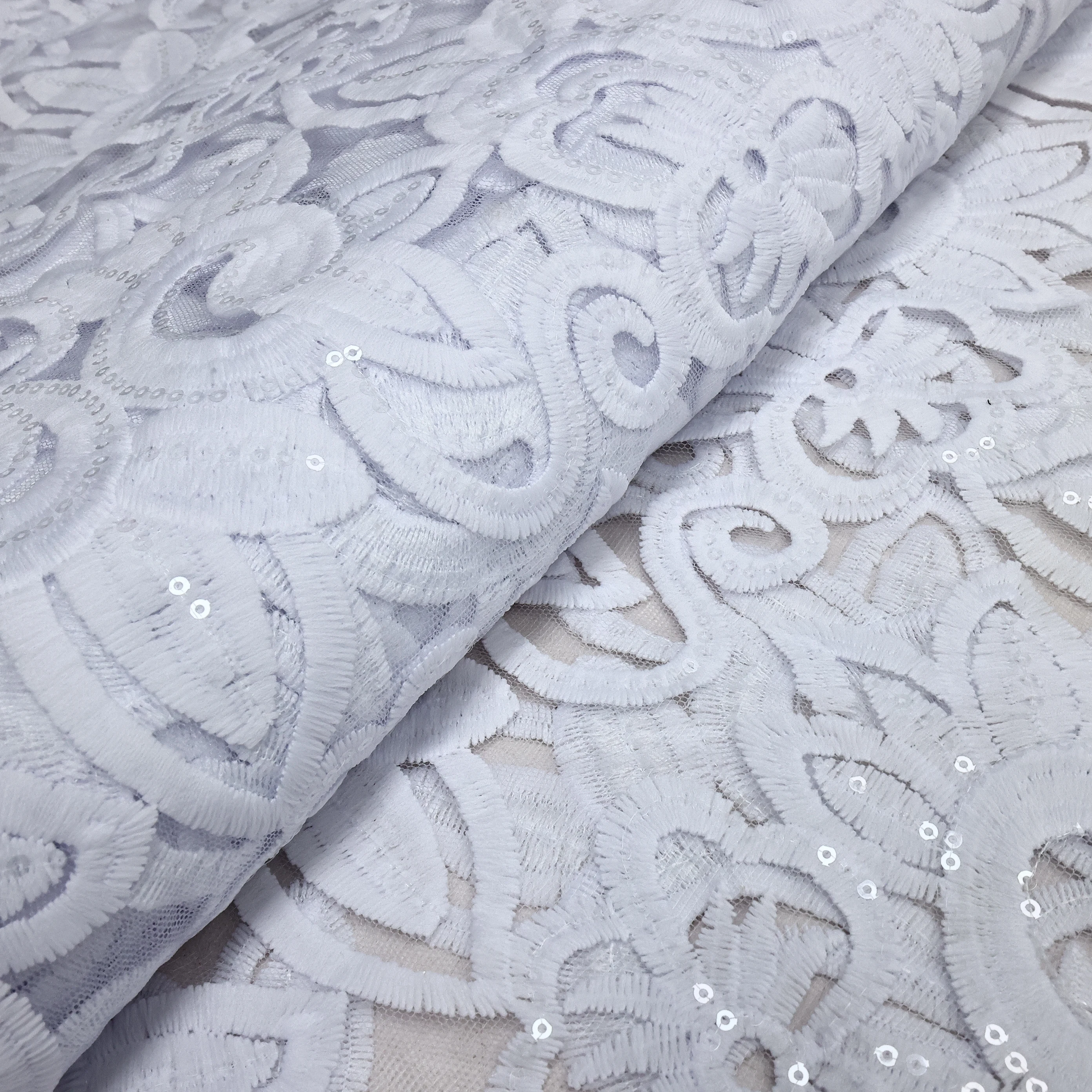 WHITE French Sequins Lace Fabric 2023 High Quality 5 Yards Nigerian Lace Fabric African Tulle Lace Fabric For Party Dress