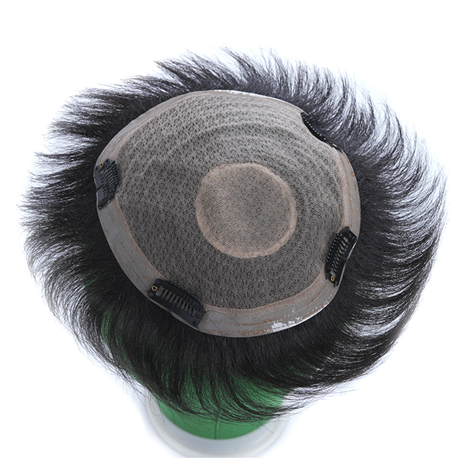 Human Lace Wig Swiss Men's Hair Toupee Durable Handmade Capillary Prosthesis Indian Human Remy Hair Clips Replacement System smile