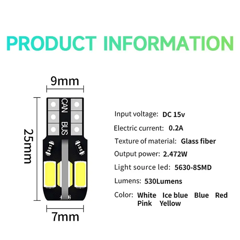 20PCS W5W T10 LED Bulbs Canbus 8SMD 12V LED Car 2025 Interior Map Dome Lights Parking Light new Auto Signal Lamp