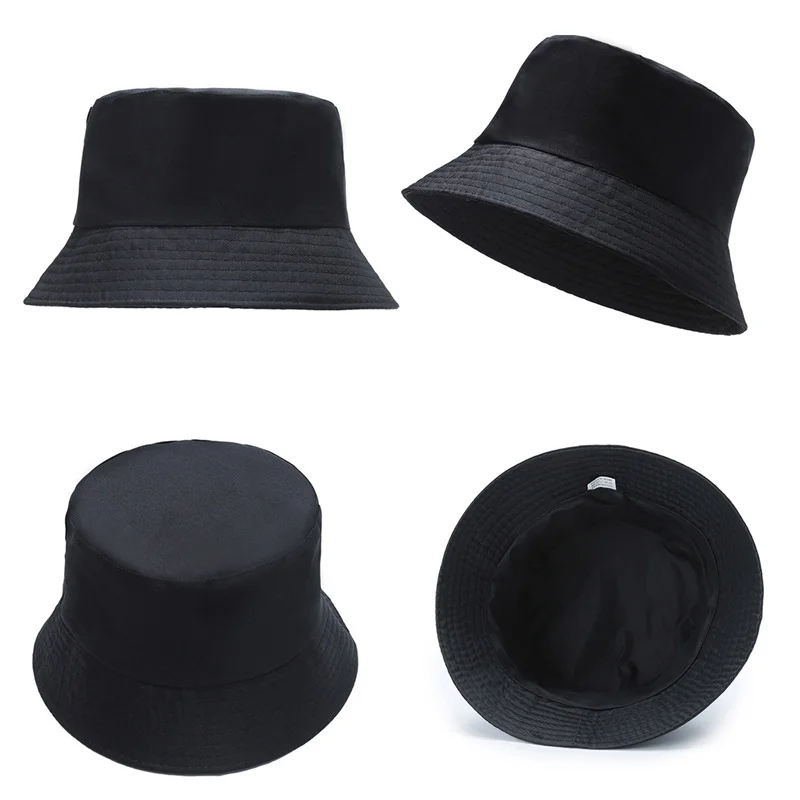 Men's Women's Panama Beach Fishing Sun Cap Unisex Hat Black Solid Color Double-Sided Simple Bob Hip Hop Bucket Hat sun hats