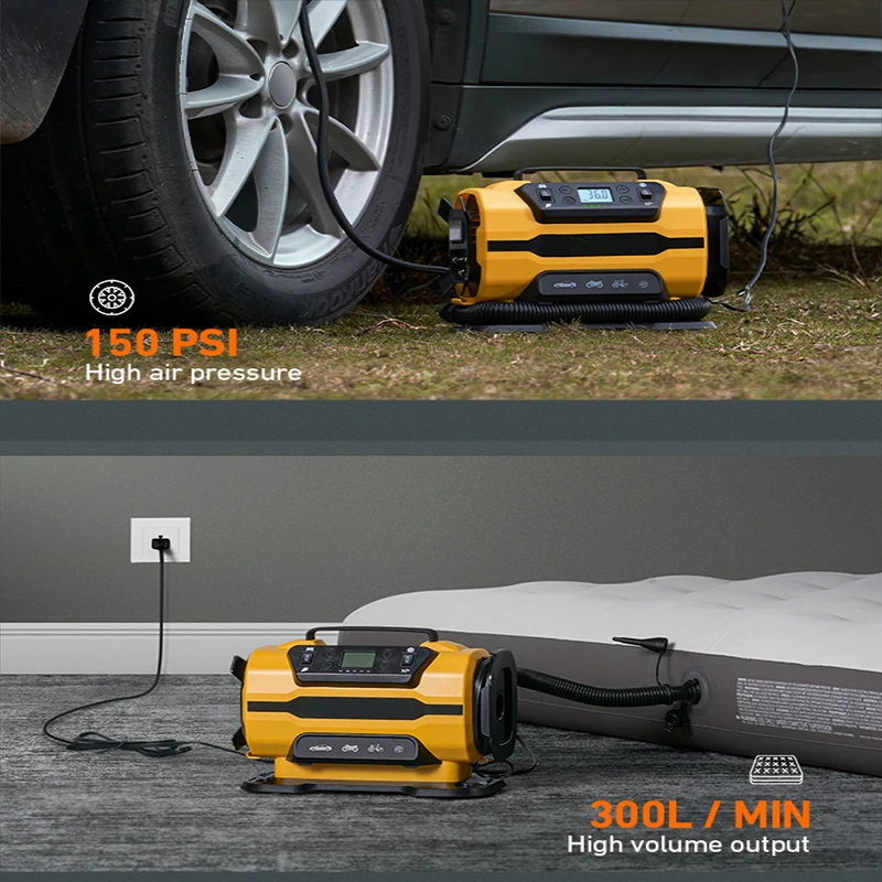 EAFC Car Air Pump 110V-230V AC/DC Car Electric Tire Multifunctional Double Cylinder High Power Air Compressor Car Inflator Tool