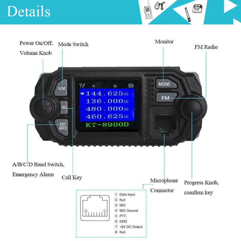 QYT KT-8900D Walkie Talkie 25W Dual Band VHF/UHF 136-174/400-480MHz Quad Watch 10km Car Mobile Radio