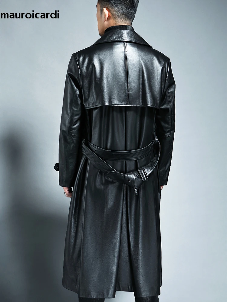 Mauroicardi Spring Autumn Long Cool Waterproof Black Pu Leather Trench Coat Men Double new Breasted Plus Size Outerwear 2025 4xl 5xl 2022