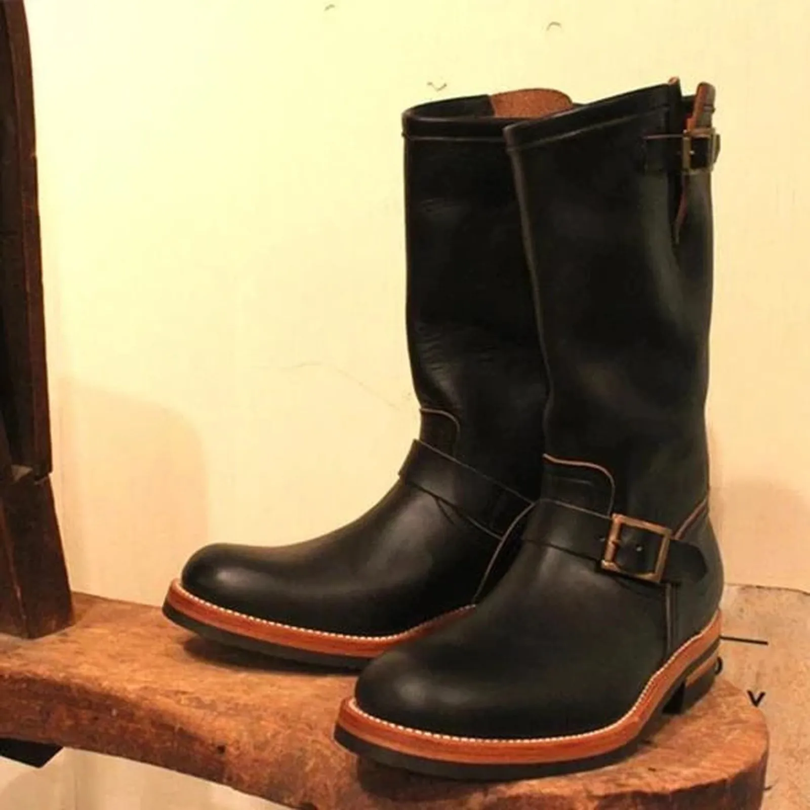 Men's Leather Buckle Chelsea Boots Men's Boots Black Western Cowboy Boot Zipper Vintage Brown Motorcycle Leather Boots