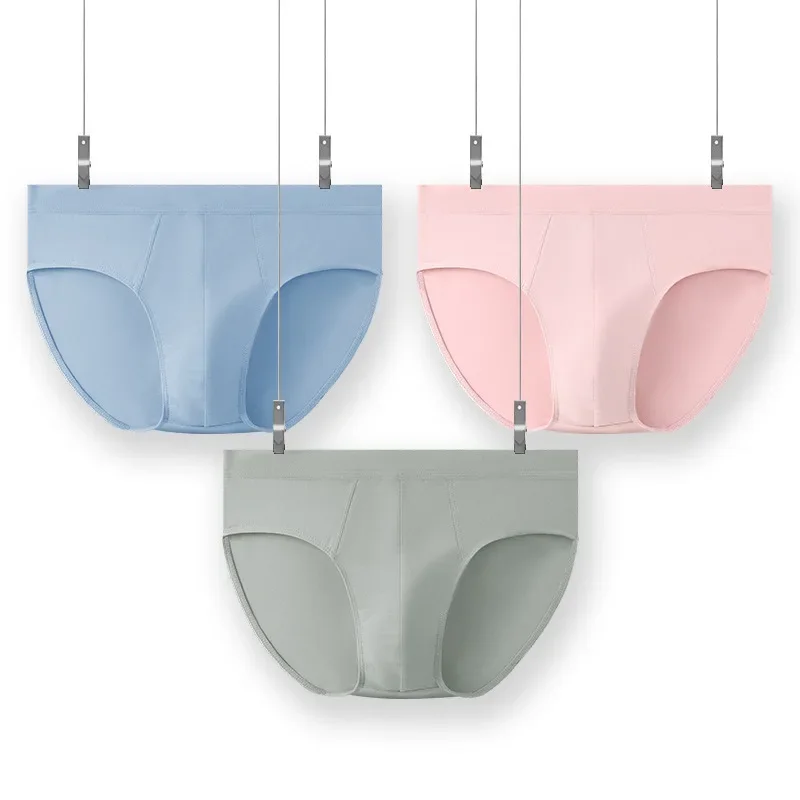 New Men's Briefs Summer Ice Silk Underwear Sexy Soft Man Panties Soild Color Underpants Breathable Male Bikini Shorts Large Size
