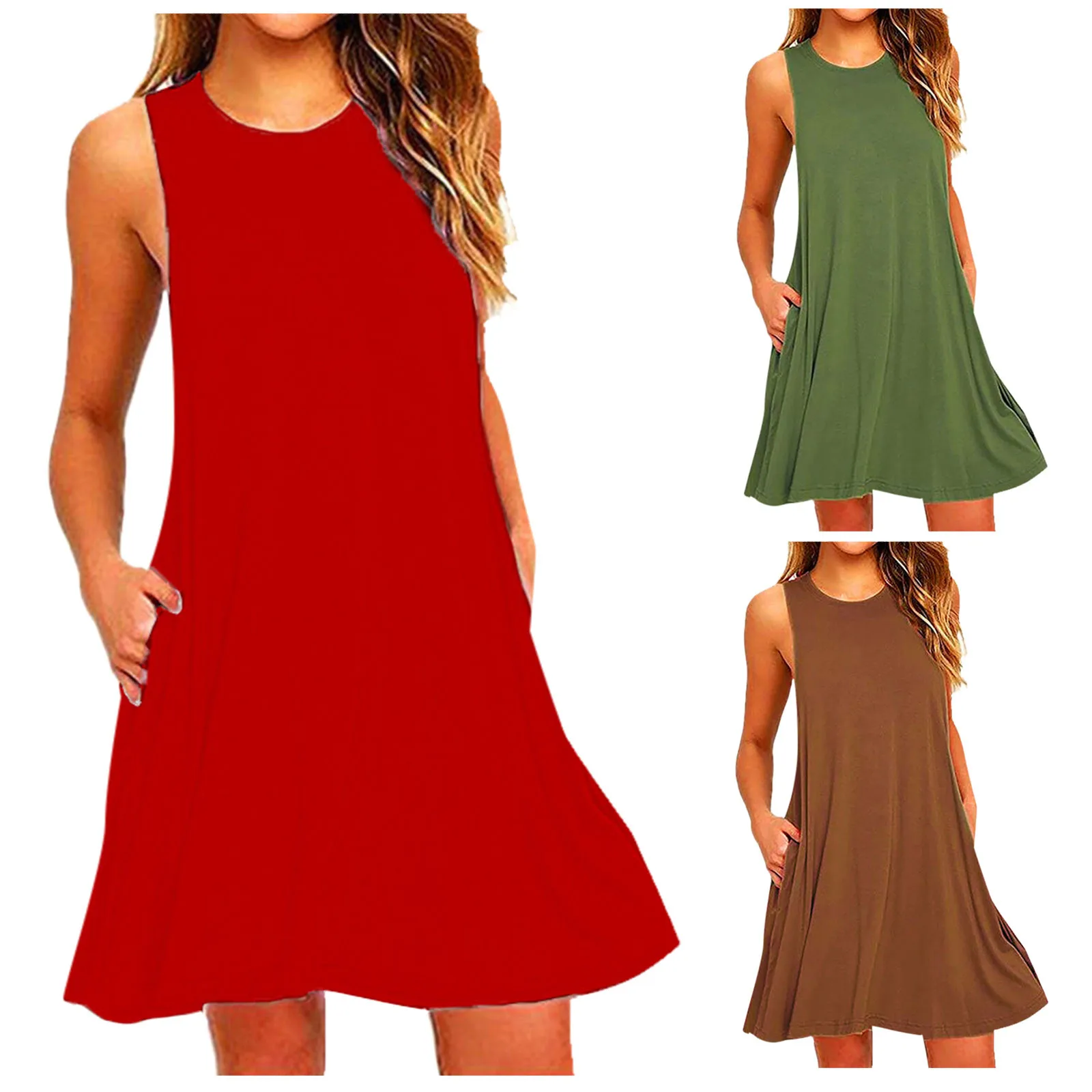 2023 Women's new 2025 Summer Casual Swing Blouse Dresses Beach Cover Up With Pockets Loose Blouse Dress