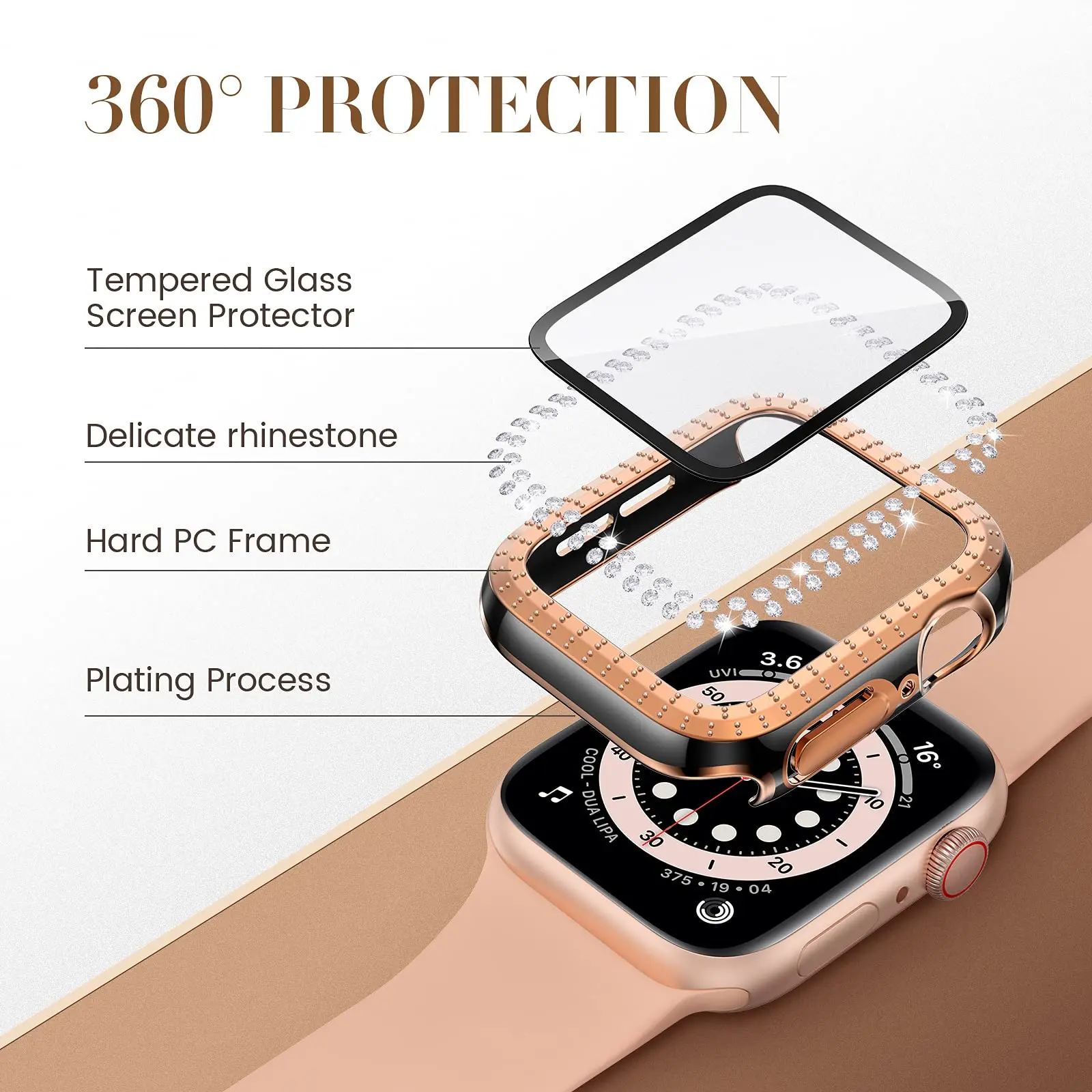 Glass+Cover For Apple Watch case 40mm 44mm 45mm 41mm iWatch Accessories Diamond+Screen Protector Apple watch series 9 8 3 6 SE 7