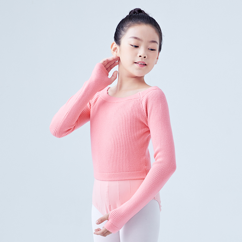 Girls Ballet Dance Sweater Elastic Flat Shoulder Sweater Teen 2025 Children Autumn Winter Pullovers new Long Sleeve Knitwear