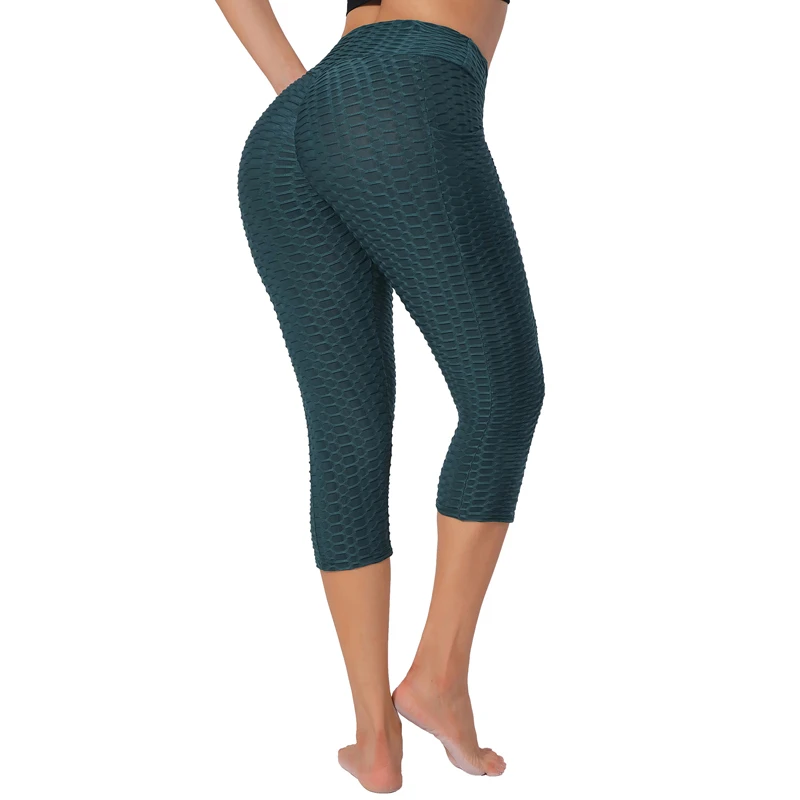 2025 Anti Cellulite Biker Shorts with Pocket Bubble Wide Waistband Scrunch new Butt Sports Short Leggings Stretchy Gym Running Tights