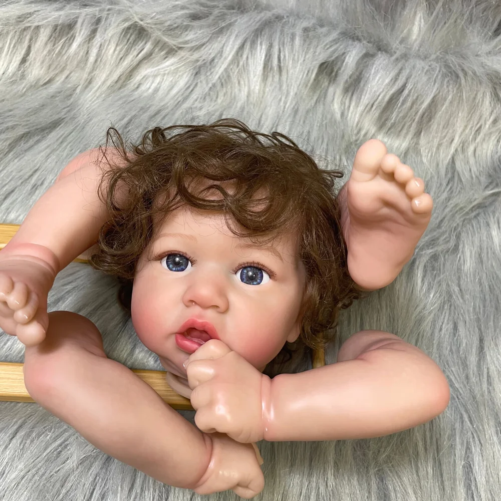 22Inch 2025 Already Painted Reborn Doll Kit Saskia Hand-rooted Hair With Cloth Body and Blue Eyes Unassembled DIY new Doll Parts Toy