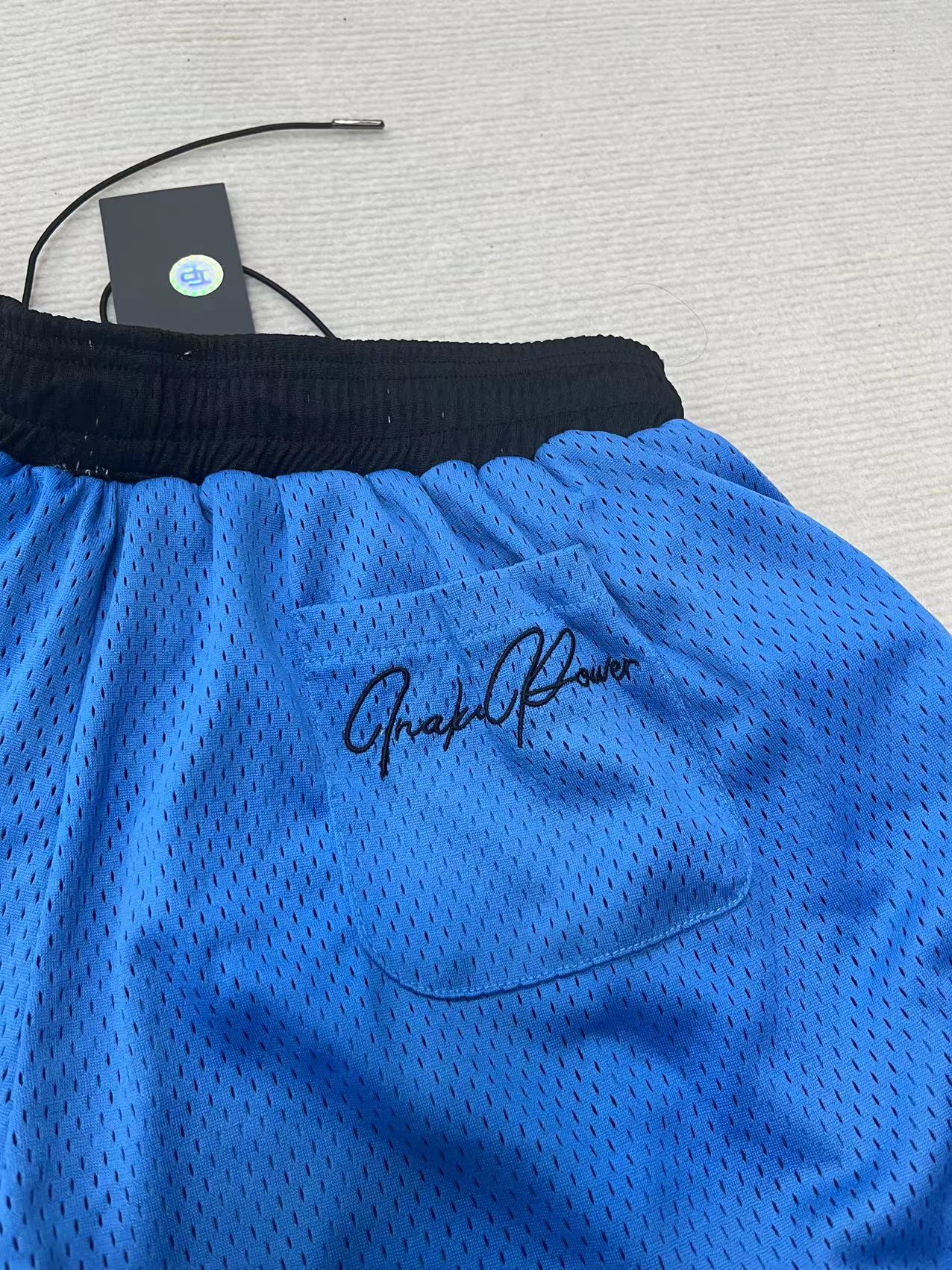 Inaka Power Shorts Men Women Basketball GYM Workout Mesh Double Layer Embroidery Basketball Shorts Blue