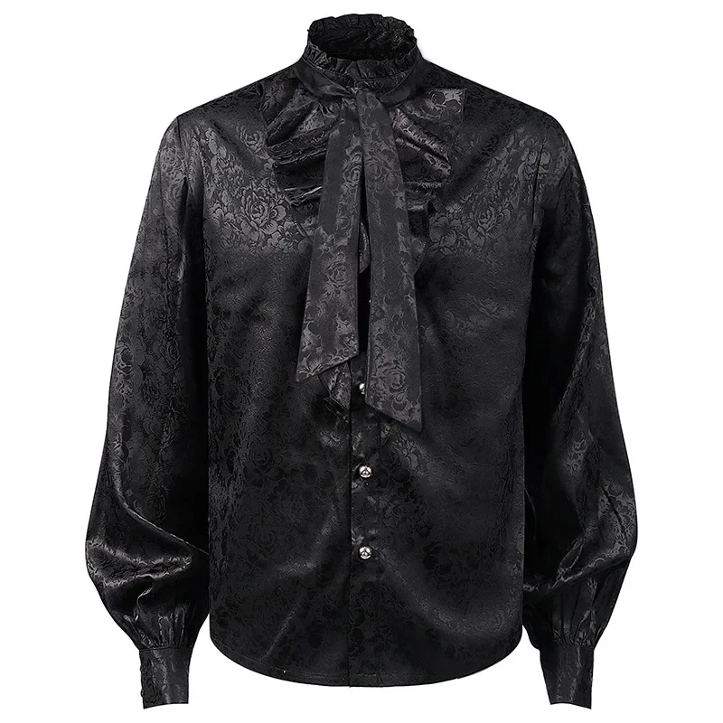 Mens Steampunk Vintage Shirt Medieval Victorian Renaissance Gothic Ruffled Shirt Drama Stage Men Long new 2025 Sleeve Viking Costume Tops