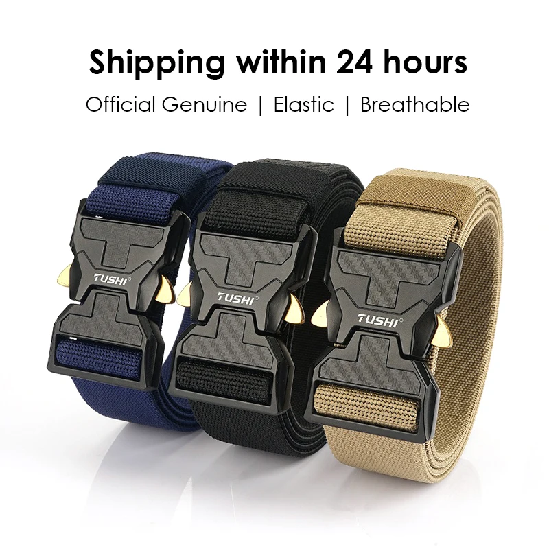 KOLBER Navy Blue Elastic Belt for Men Metal Buckle Quick Release Military Black Belt Tactical Outdoor Belt Casual Girdles Male