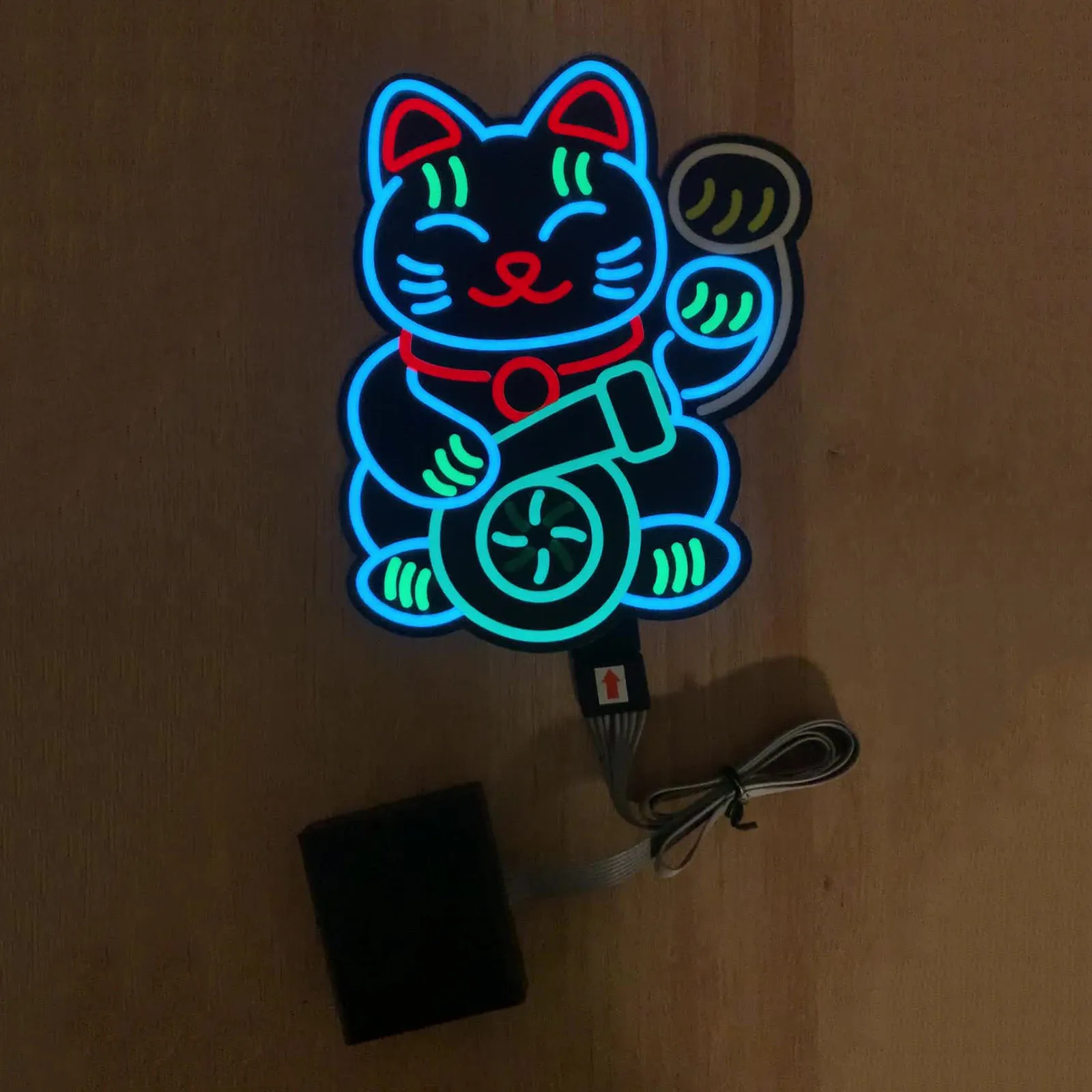 Lucky Turbo Cat Led Licht Raam Sticker Jdm Night Glow Windscherm Sticker Versieren Auto Accessoires Lichtbord Persoonlijkheid