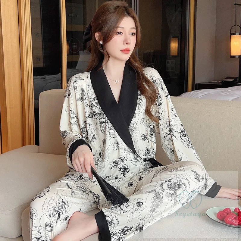 new Print Modal Maternity Nursing Sleepwear 2025 Sets Across V neck Feeding Pamas for Pregnant Women Pregnancy Home Hospital Night Wear
