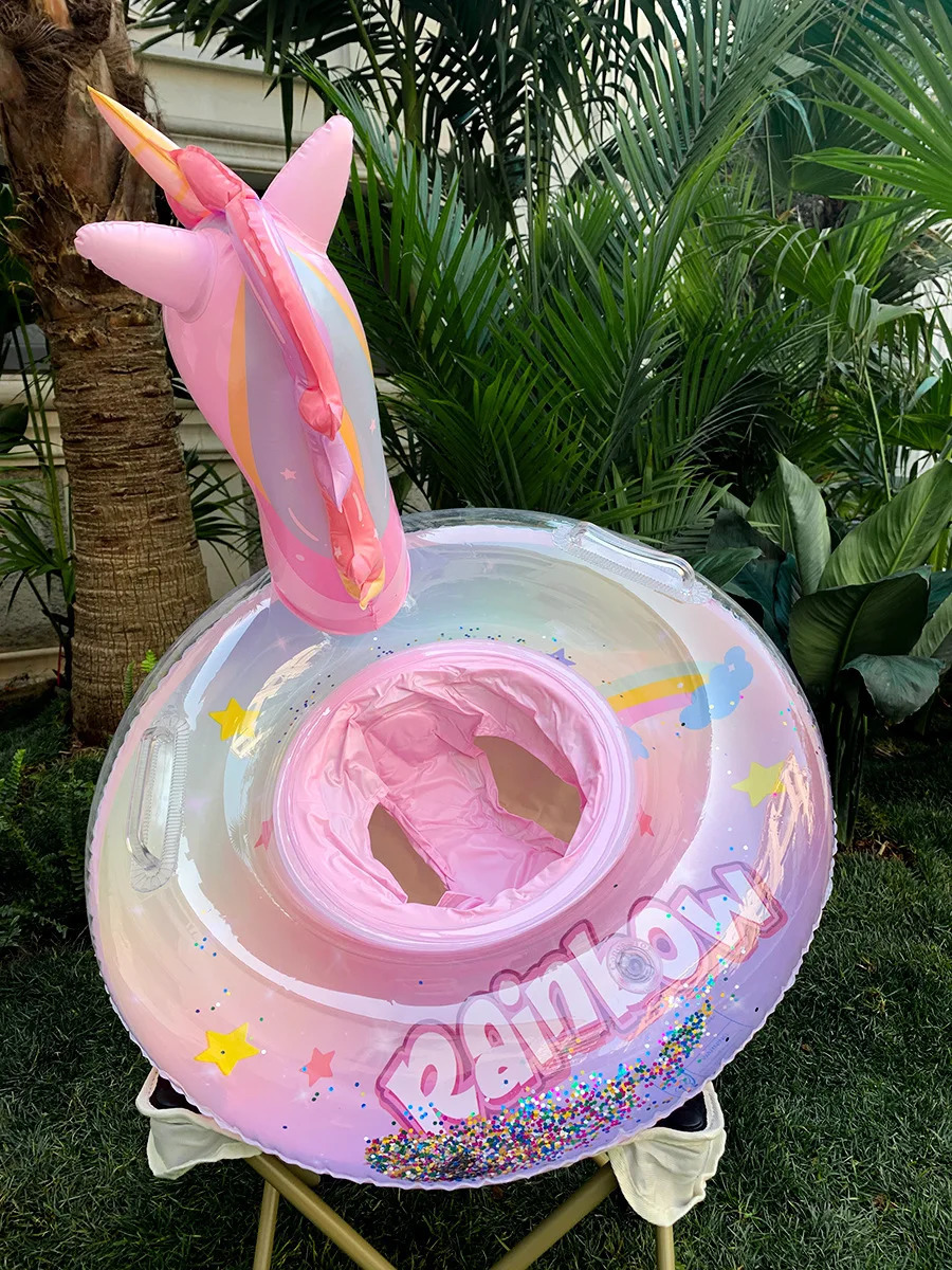 Inflatable Pool Float Baby Rainbow Sequined Unicorn Swim Ring for Kids Swimming Circle Children Toys Floating 240322