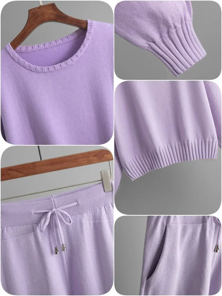 Winter Autumn Women's Knitted Tracksuit Casual Korean Plus Size Sweatersuit Wide Leg Pants Set Ribbed 2 Piece Sets Women Outfits