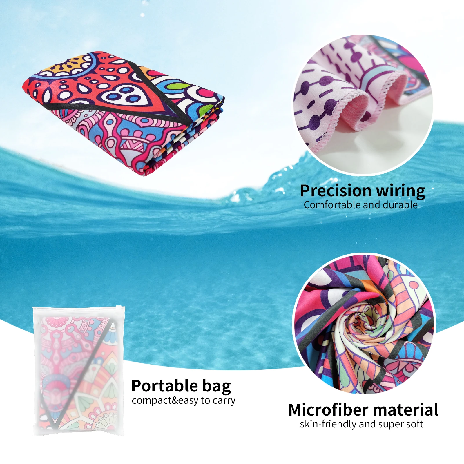 HiTurbo Microfiber Blanket Quick new Drying Beach Towels, Oversized 35*71in Printing Towel, Super Absorbent 2025 Pool Towel Blanket, Bohe